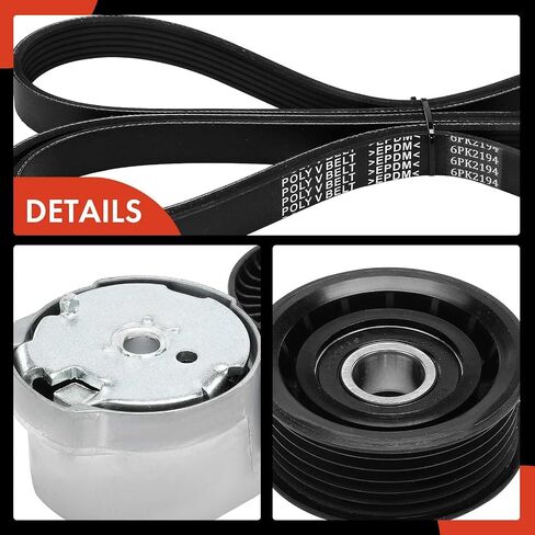 مجموعة محرك سير السربنتين A-Premium مع شداد وبكرة تباطؤ متوافقة مع Ram ProMaster 1500، ProMaster 2500، ProMaster 3500، 2014 2015 2016 2017 2018، 3.6 لتر، مجموعة 3 قطع in Saudi Arabia