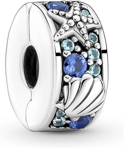 Pandora Tropical Starfish & Shell Clip Charm سوار Charm Moments الأساور - مجوهرات نسائية مذهلة - هدية للنساء - مصنوعة من الفضة الاسترليني والكريستال من صنع الإنسان، بدون صندوق هدايا in Saudi Arabia