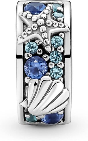 Pandora Tropical Starfish & Shell Clip Charm سوار Charm Moments الأساور - مجوهرات نسائية مذهلة - هدية للنساء - مصنوعة من الفضة الاسترليني والكريستال من صنع الإنسان، بدون صندوق هدايا in Saudi Arabia