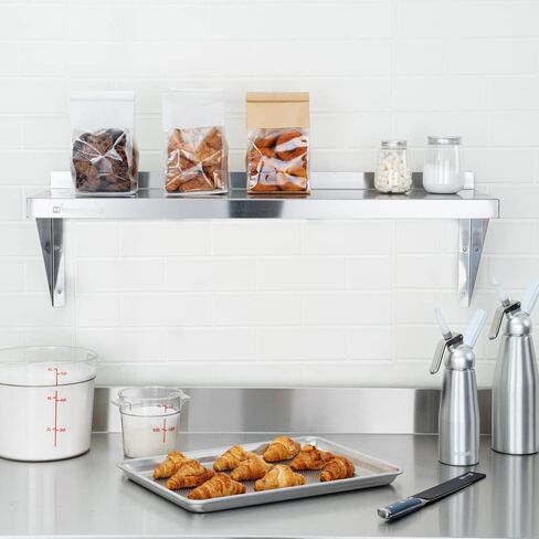 Restaurantware Kitchen Tek 12 × 36 بوصة رف مطعم 1 رف مقاوم للصدأ عالي التحمل - 212 رطل. سعة الحواف الناعمة من الفولاذ المقاوم للصدأ 430 رف تجاري سهل التنظيف يتضمن دعامتين للدعم in Saudi Arabia