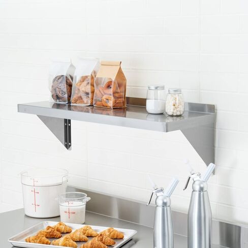 Restaurantware Kitchen Tek 12 × 36 بوصة رف مطعم 1 رف مقاوم للصدأ عالي التحمل - 212 رطل. سعة الحواف الناعمة من الفولاذ المقاوم للصدأ 430 رف تجاري سهل التنظيف يتضمن دعامتين للدعم in Saudi Arabia