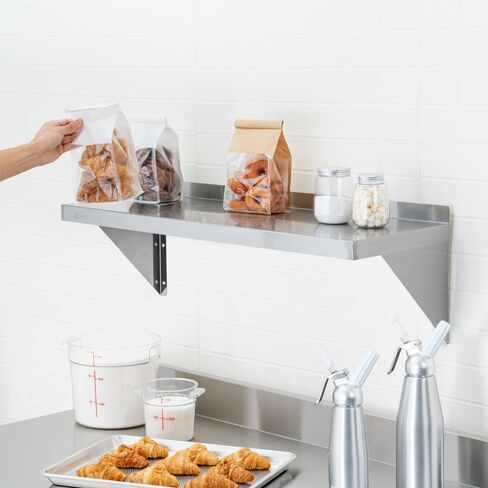 Restaurantware Kitchen Tek 12 × 36 بوصة رف مطعم 1 رف مقاوم للصدأ عالي التحمل - 212 رطل. سعة الحواف الناعمة من الفولاذ المقاوم للصدأ 430 رف تجاري سهل التنظيف يتضمن دعامتين للدعم in Saudi Arabia