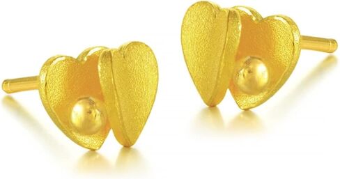 أقراط CHOW SANG SANG 999.9 24K من الذهب الصلب على شكل قلب للنساء 68709E in Kuwait