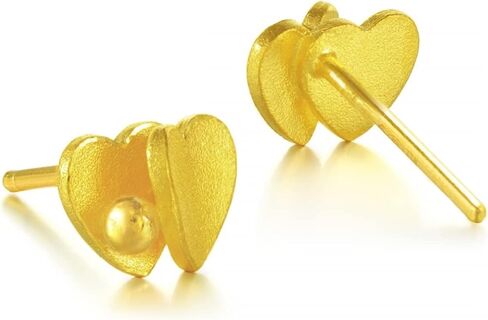 أقراط CHOW SANG SANG 999.9 24K من الذهب الصلب على شكل قلب للنساء 68709E in Kuwait