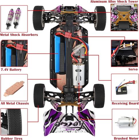 سيارة WLtoys 124019 RC، سيارة تحكم عن بعد بمقياس 1/12 2.4 جيجا هرتز، سيارة سباق عالية السرعة 4WD 60 كم/ساعة، سيارة الانجراف على الطرق الوعرة RTR مع هيكل من سبائك الألومنيوم، تروس من سبائك الزنك وبطاريتين in Kuwait