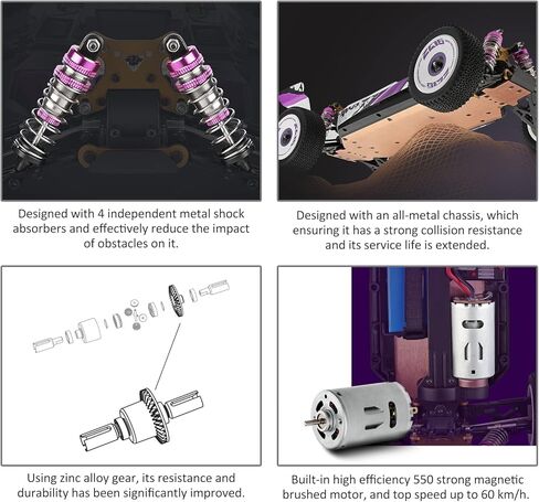 سيارة WLtoys 124019 RC، سيارة تحكم عن بعد بمقياس 1/12 2.4 جيجا هرتز، سيارة سباق عالية السرعة 4WD 60 كم/ساعة، سيارة الانجراف على الطرق الوعرة RTR مع هيكل من سبائك الألومنيوم، تروس من سبائك الزنك وبطاريتين in Kuwait