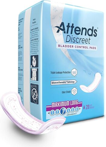 Attends Discreet Bladder Control Pads, Moderate Absorbency, One Size Fits Most, 14 1/2 in, 20 Count, 1 Pack in Saudi Arabia