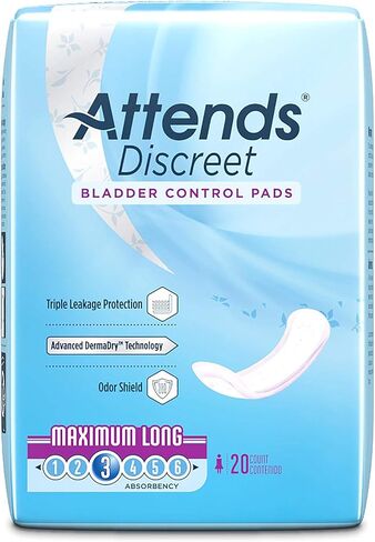 Attends Discreet Bladder Control Pads, Moderate Absorbency, One Size Fits Most, 14 1/2 in, 20 Count, 1 Pack in Saudi Arabia