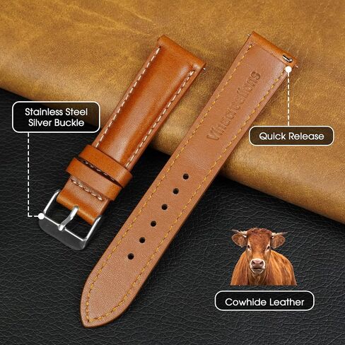 21mm Brown Vintage Leather Watch Band Quick Release Stitched Full Grain Leather Strap For Men Women Handmade Extra Soft Replacement Stainless Steel Strap DH-212-21MM in Saudi Arabia