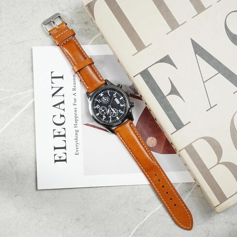 21mm Brown Vintage Leather Watch Band Quick Release Stitched Full Grain Leather Strap For Men Women Handmade Extra Soft Replacement Stainless Steel Strap DH-212-21MM in Saudi Arabia