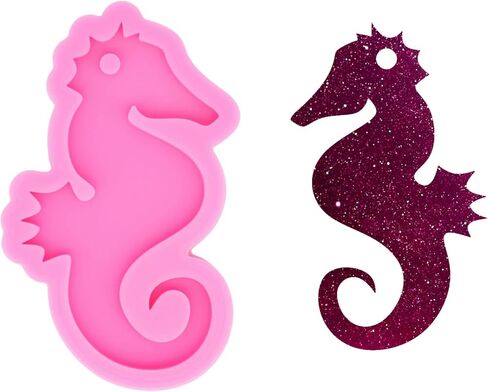 3 PCS Glossy Shiny Seahorse Shape Marine Life Keychain Silicone Mold with Hole for DIY Trinket Fondant Mold Desserts Luggage Tag Candy Crystal Pendant Earrings Necklace Epoxy Craft Decoration in Saudi Arabia