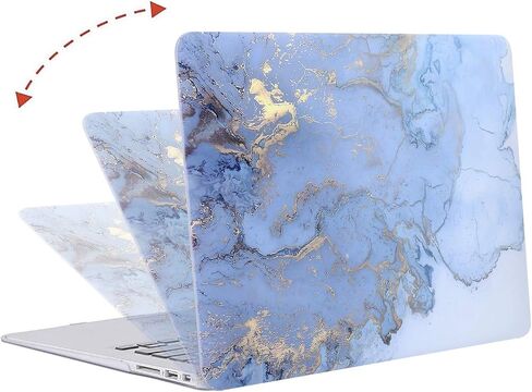 حافظة MOSISO متوافقة مع جهاز MacBook Air 13 بوصة (A1369 A1466، الإصدار الأقدم 2010-2017)، حافظة صلبة رخامية بلاستيكية بألوان مائية وغطاء لوحة مفاتيح وواقي شاشة وحقيبة، أزرق in Saudi Arabia