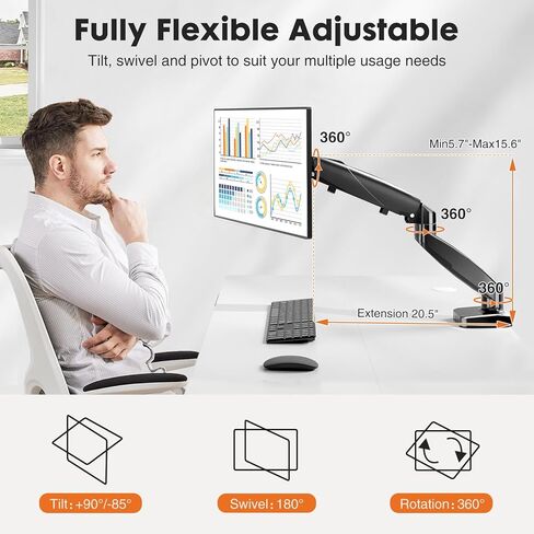 OLIXIS Single Monitor Mount for Ultra Wide 15 to 27 Inch Screen, Fully Adjustable Gas Spring Monitor Arm Desk Stand with Clamp and Grommet Base, Fits 4.4 to 15.4 LBS Vesa 75 100 in Saudi Arabia