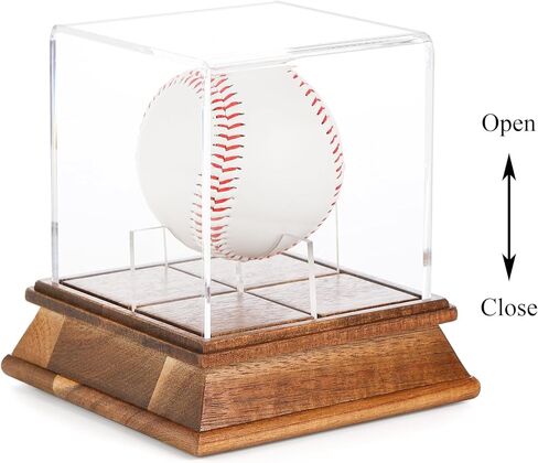 حافظة عرض بيسبول تيبيري حامل خشبي، حامل بيسبول مكعب شفاف محمي من الأشعة فوق البنفسجية مع قاعدة خشبية، عرض تذكارات مربعة للتخزين، حافظة عرض توقيع رياضية تناسب الحجم الرسمي للكرة in Kuwait
