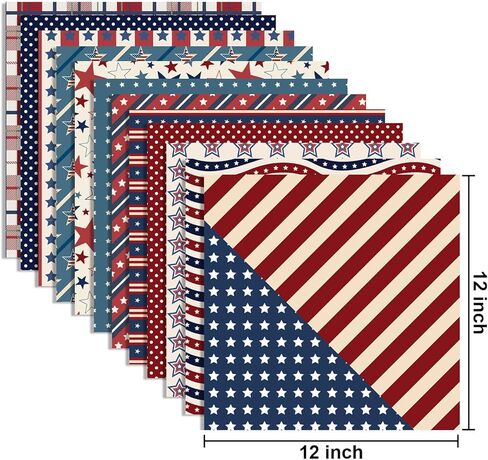 24 Sheets Independence Day Pattern Paper, 12" x 12" Patterned Cardstock Paper Scrapbooking Supplies Paper Vintage Decorative Craft Paper for DIY Card Making Photo Album Junk Journal Decor in Kuwait