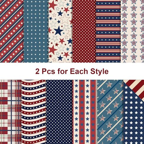 24 Sheets Independence Day Pattern Paper, 12" x 12" Patterned Cardstock Paper Scrapbooking Supplies Paper Vintage Decorative Craft Paper for DIY Card Making Photo Album Junk Journal Decor in Kuwait