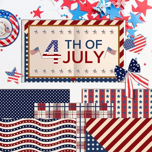 24 Sheets Independence Day Pattern Paper, 12" x 12" Patterned Cardstock Paper Scrapbooking Supplies Paper Vintage Decorative Craft Paper for DIY Card Making Photo Album Junk Journal Decor in Kuwait