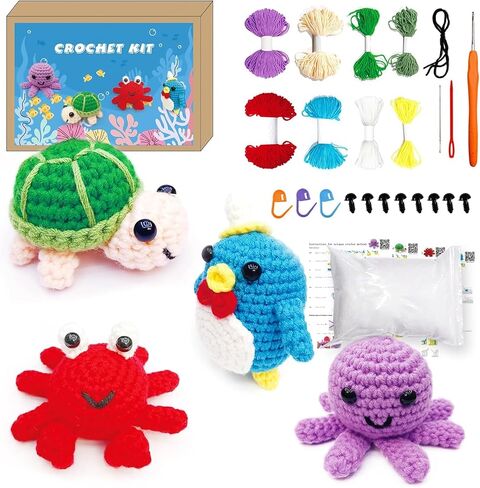 YUBOJIA 4Pcs Crochet Kit for Beginners, 2024 DIY Craft for Adults and Kids, Great Gift for Crochet Lovers, Crochet Animal Kits with Step by Step Videos,Yarn,Crochet Hook,Birthday Gift, Holiday Gift in Saudi Arabia