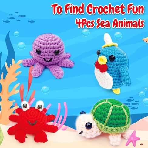 YUBOJIA 4Pcs Crochet Kit for Beginners, 2024 DIY Craft for Adults and Kids, Great Gift for Crochet Lovers, Crochet Animal Kits with Step by Step Videos,Yarn,Crochet Hook,Birthday Gift, Holiday Gift in Saudi Arabia