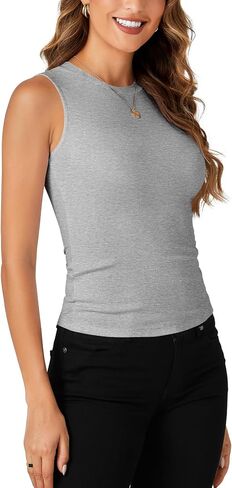 Rooscier Women's Racerback Crew High Neck Knit Ribbed Slim Fitted Casual Basic Tank Top Shirts in Saudi Arabia