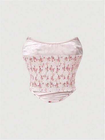 Floerns Women's Floral Print Sleeveless Strapless Ruched Asymmetrical Hem Crop Tube Tops in Saudi Arabia