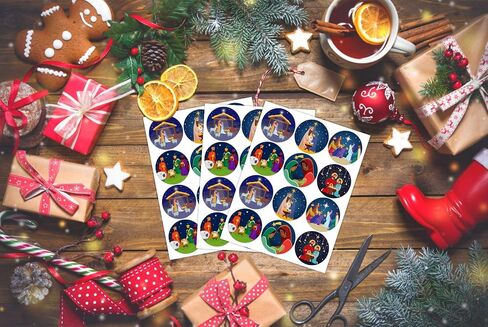 FLYAB 36PCS Christmas Religious Stickers Labels 1.5" Happy Birthday Jesus Nativity Gift Tags Stickers Christian Jesus Labels Present Stickers for Envelope Seals Gift Box Wrap Christmas Party Favors in Saudi Arabia