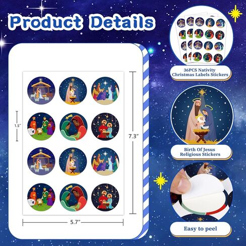 FLYAB 36PCS Christmas Religious Stickers Labels 1.5" Happy Birthday Jesus Nativity Gift Tags Stickers Christian Jesus Labels Present Stickers for Envelope Seals Gift Box Wrap Christmas Party Favors in Saudi Arabia
