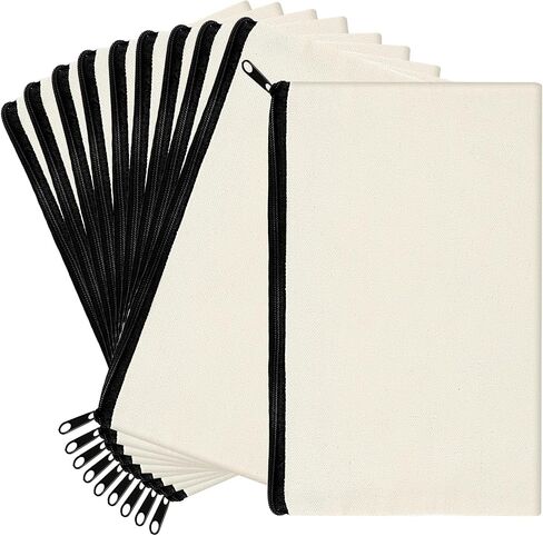 10Pcs Blank Canvas Makeup Bags, 8.3 × 5 Inch Sublimation Blanks Cosmetic Bags, Beige Canvas Pouch Heat Transfer Pen Case Pencil Bags, Multi-purpose Travel Toiletry Zipper Bags for Painting DIY Crafts in Saudi Arabia