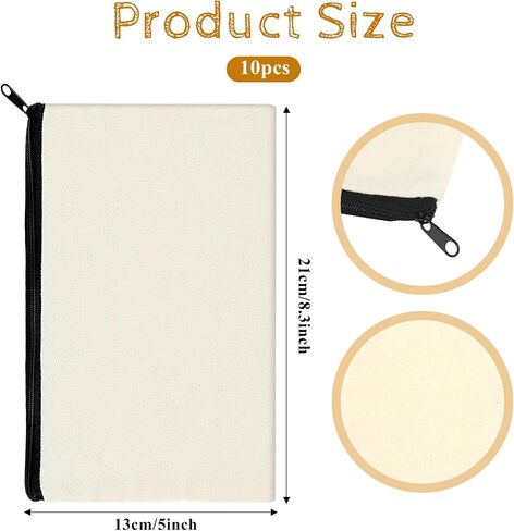 10Pcs Blank Canvas Makeup Bags, 8.3 × 5 Inch Sublimation Blanks Cosmetic Bags, Beige Canvas Pouch Heat Transfer Pen Case Pencil Bags, Multi-purpose Travel Toiletry Zipper Bags for Painting DIY Crafts in Saudi Arabia
