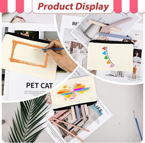10Pcs Blank Canvas Makeup Bags, 8.3 × 5 Inch Sublimation Blanks Cosmetic Bags, Beige Canvas Pouch Heat Transfer Pen Case Pencil Bags, Multi-purpose Travel Toiletry Zipper Bags for Painting DIY Crafts in Saudi Arabia