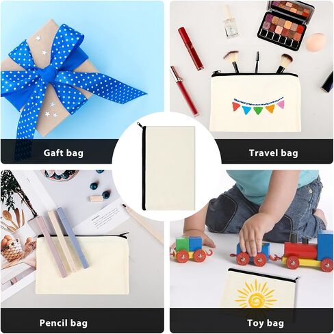 10Pcs Blank Canvas Makeup Bags, 8.3 × 5 Inch Sublimation Blanks Cosmetic Bags, Beige Canvas Pouch Heat Transfer Pen Case Pencil Bags, Multi-purpose Travel Toiletry Zipper Bags for Painting DIY Crafts in Saudi Arabia