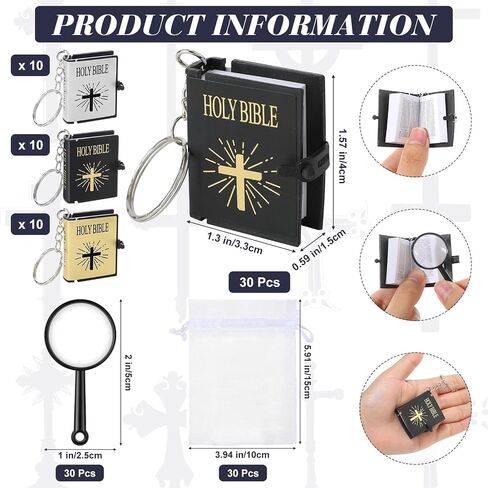 Qilery 30 Pcs Christian Gift Sets Include 30 Pcs Bible Verse Ballpoint Pens 30 Pcs Mini Bible Keychains 30 Pcs Mini Magnifying Glasses 30 Pcs White Organza Bags for Church Religious Gifts Supplies in Saudi Arabia