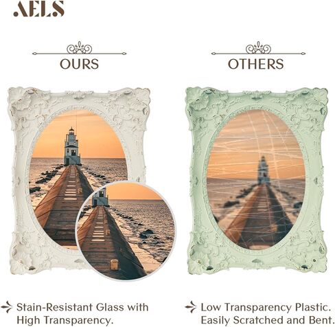 إطار صورة عتيق مقاس 5x7 بوصة من AELS، إطارات صور عتيقة أنيقة مع واجهة زجاجية، عرض للصور، تعليق على الحائط على سطح الطاولة، أفكار للهدايا، أبيض فاتح in Kuwait