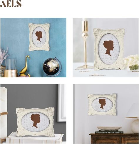 إطار صورة عتيق مقاس 5x7 بوصة من AELS، إطارات صور عتيقة أنيقة مع واجهة زجاجية، عرض للصور، تعليق على الحائط على سطح الطاولة، أفكار للهدايا، أبيض فاتح in Kuwait