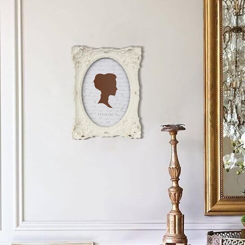 إطار صورة عتيق مقاس 5x7 بوصة من AELS، إطارات صور عتيقة أنيقة مع واجهة زجاجية، عرض للصور، تعليق على الحائط على سطح الطاولة، أفكار للهدايا، أبيض فاتح in Kuwait