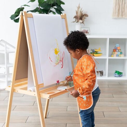Bumkins Sleeved Smock, Toddler Reusable Waterproof Bib for Girls and Boys Ages 3-5 Years, Long Sleeve Childrens, Kids Paint Apron, Arts, Crafts and Play with Pocket, Soft Fabric, Rainbows Blue in Kuwait