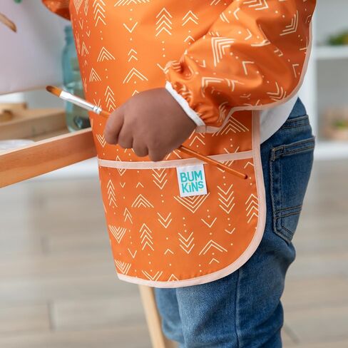 Bumkins Sleeved Smock, Toddler Reusable Waterproof Bib for Girls and Boys Ages 3-5 Years, Long Sleeve Childrens, Kids Paint Apron, Arts, Crafts and Play with Pocket, Soft Fabric, Rainbows Blue in Kuwait