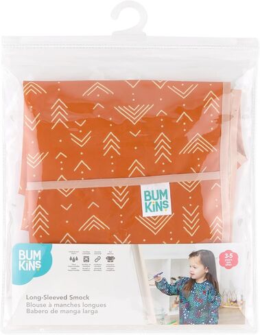 Bumkins Sleeved Smock, Toddler Reusable Waterproof Bib for Girls and Boys Ages 3-5 Years, Long Sleeve Childrens, Kids Paint Apron, Arts, Crafts and Play with Pocket, Soft Fabric, Rainbows Blue in Kuwait