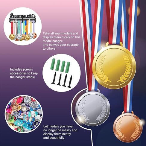 SUPERDANT Ball Sport Medal Holder with Basketball Volleyball Football Rugby Display Hanger Medal Trophy Display Sport Rack Awards Metal Lanyard Sturdy Over 60 Medals Gifts for Boy in Saudi Arabia