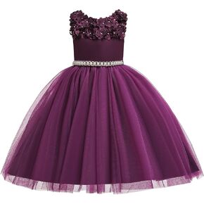 Glamulice Vintage Flower Girl Dress 3D Floral Tulle Pageant Dresses Kids Wedding Bridesmaid Formal Holiday Party Gown
