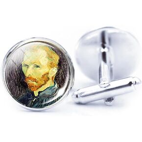 Men Silver cufflink Van Gogh Starry Night French Shirt Ornaments Sunflower Clothing Accessory Self-portrait