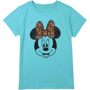 Disney Classic Mickey Modern Minnie Face Leopard Girls Short Sleeve Tee Shirt