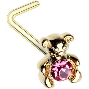 Covet Jewelry Golden Teddy Bear L-Shape Nose Ring