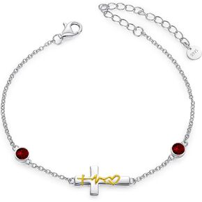 AOBOCO 925 Sterling Silver Faith Hope Love Cross Bracelets with 12 Birthstones Birthday Christian Jewelry for Women in Kuwait