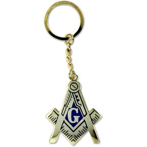 Square & Compass Masonic Key Chain - [Gold & Blue][2 1/4'' Tall]