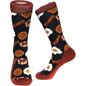 Crazy Dog T-Shirts Bacon And Eggs Socks Funny Breakfast Food Footwear (Black) - Mens (7-12)
