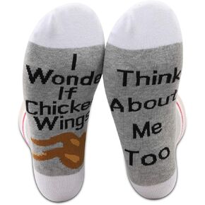 PXTIDY 2 Pairs Chicken Hot Wings Socks Chicken Lover Gifts I Wonder If Chicken Hot Wings Think About Me Too Novelty Socks