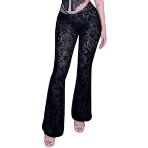 Juakoso Women Sexy 2 Piece Lace Pants Sets See Through Strapless Floral Crop Top Bodycon High Waist Flare Pants Y2K Outfits in Kuwait