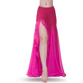 ROYAL SMEELA Women's Skirt Belly Dance Costume for Women Dancing Dress High Split Beach Ruffle Bellydance Skirts Red