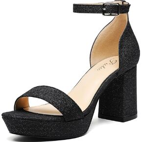 صنادل نسائية بكعب مرصع بحجر الراين من Putu صنادل لامعة بكعب مكتنز مفتوحة من الأمام صنادل أنيقة لحفلات الزفاف، والحفلات الراقصة، والحدث in Kuwait